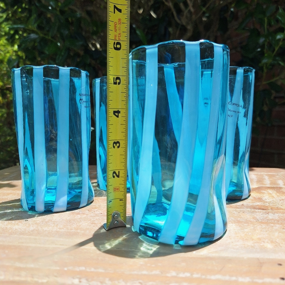 Murano Glass Cups Tumblers Drinking Glasses TEAL Gift Set 4 Made in Italy - Picture 7 of 13